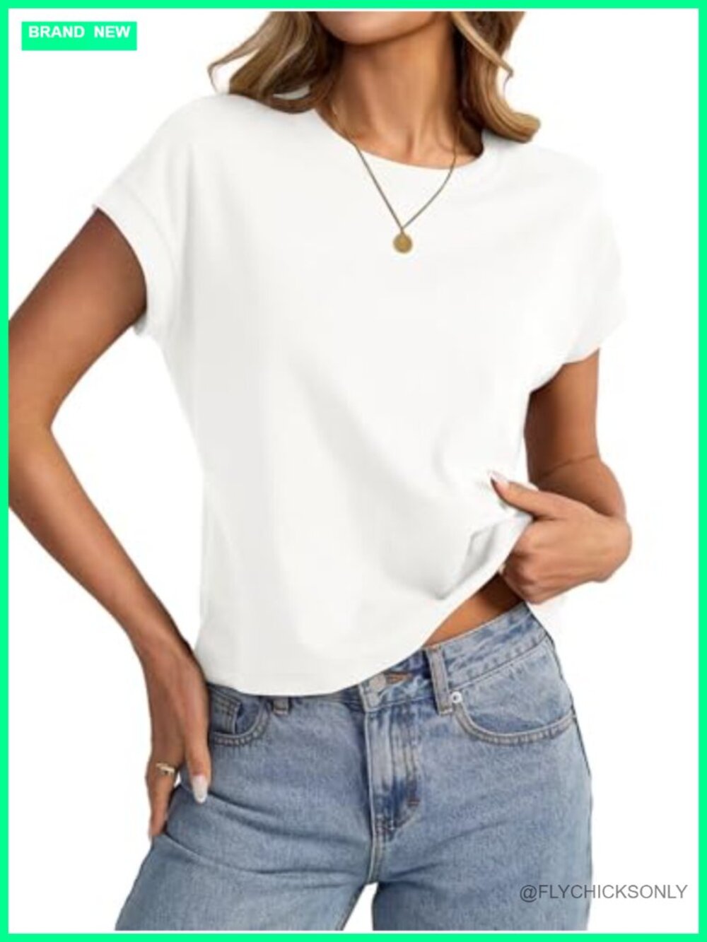 Womens Cotton Crop Top Loose Fit Crewneck Short Sleeve Summer Tee